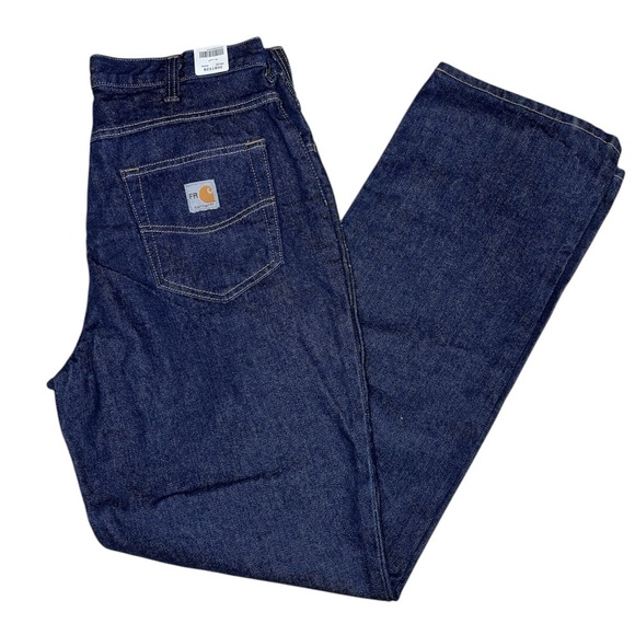 Carhartt Flame Resistant Work Jeans Straight Leg Durable Rugged Cotton Dark Wash - Picture 1 of 14